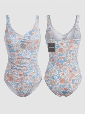 Aidonger Front Ruched 1 PC Swimsuit Womens size M White Spring Floral Pretty